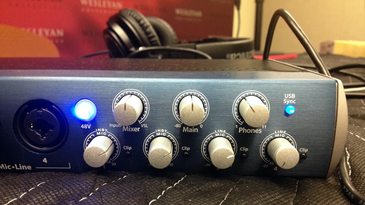 PreSonus AudioBox VSL mixer in Wesleyan’s podcasting studio.